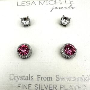 Lesa Michele Swarovski Crystal Earring Set of 2 NIB New NWT Stud Pink Jewelry